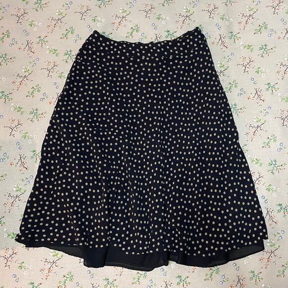 VTG Jones New York Silk Midi Skirt Polka Dotted Flowy Loose Black Tan Size 10 - Picture 1 of 4
